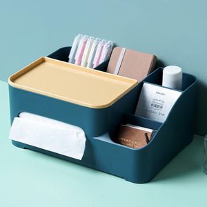 Vävnadsboxar Servetter Multifunktionell Box Desktop Dubbelskikt Kosmetisk lagring Makeup Fjärrkontroll Organizer Hem