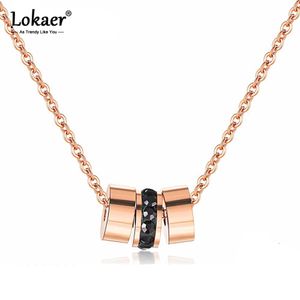 Lokaer Tricyclic Black CZ Crystal Pendant Necklace Female Titanium Steel Rose Gold Color Clavicle Chain Neckalce Jewelry N17020