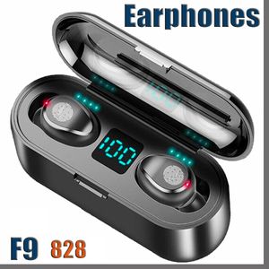 Drahtloser Kopfhörer Bluetooth V5.0 F9 Drahtloser Bluetooth-Kopfhörer mit LED-Anzeige und 2000-mAh-Powerbank-Headset mit Mikrofon 828D