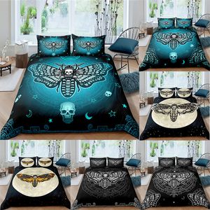 Sängkläder Moth Bedding Set Gothic Skull Duvet Cover Set Butterfly Bedkläder 3-Piece Moon Stars Double Home Textiles King Size C0223