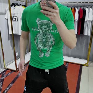 Verano 2022 Nuevas camisetas para hombres Diamond Bear Printing Loose 0-cuello Diseñador de moda Marca Mercerized Cotton Tees Ropa masculina Negro Blanco Rojo Verde Tamaño grande