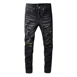 Moda Desiger Uzun İnce Yırtık Delik Out Kot Yüksek Kalite Yıkanmış Siyah Demin Pantolon Streetwear Jeans