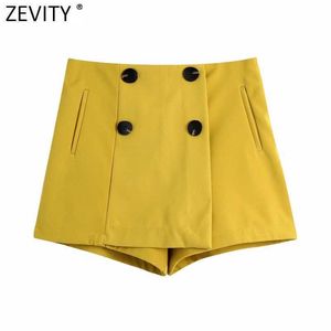 Zevity Women Fashion Solid Button Decoration Bermuda Shorts Female Streetwear Chic Side Zipper Pantalone Cortos P1020 210603