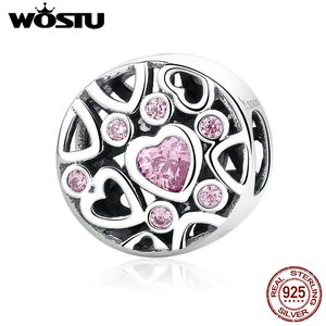 Real 100% 925 Sterling Silver Lovely Heart Charm Beads Fit Original WST Bracelet European Authentic DIY Jewelry CQC054 Q0531