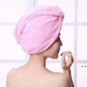 Magic quick dry hair towel absorbing bathing shower cap hairs drying ponytail holder cap lady coral fleece hooded towels RRB13043