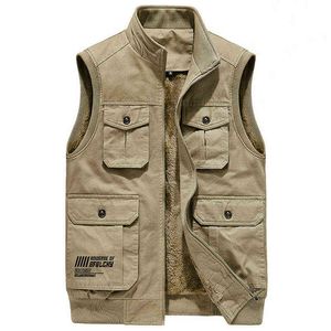 Jaqueta sem mangas dos homens de inverno Vista dos homens de lã de descarga quente Military muitos bolso tático casaco masculino outono peles waistcoat homens 211105