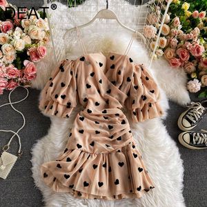 DEAT Women Printing Sling Dress Short Sleeve Arrivals Lady Sexy Temperament Fashion Spring Summer 11D1713 210709
