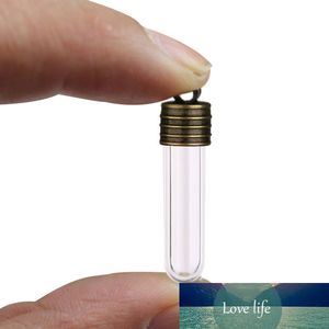 Mini Short Hollow Wish Bottle Vial With Metal Brones Tube 25mm Long Bottom Bronze Clear Glass Lid Tiny Cap + Round Transparent