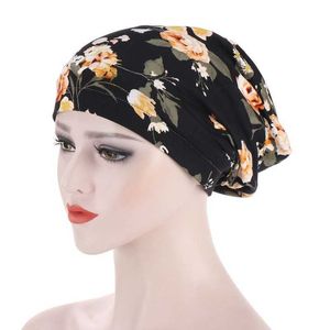 Neue Muslimische Druck Blume Headwrap Caps Satin Innere Nacht Schlaf Turban Hut Kopfbedeckungen Für Frauen Haar Abdeckung Großhandel Motorhauben Y0911