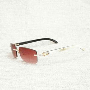 Fine Accessories Ancient Rhinestone Natural Buffalo Horn Rimless Sunglasses Men Wood Square Sun Glasses Women for Outdoor Shades Oculos Eyewear French