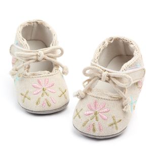 Infant Baby Girls Ballet Dress Shoes Soft Sole Embroidery Flower Lace Splice Bowknot Princess Toddler Prewalker Non-Slip