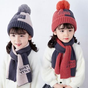 Wholesale kids hats scarfs resale online - Scarves Kids Cartoon Bear Stripe Hats And Scarf Baby Set Girl Boy Cap Child Winter Earmuffs Warm Suit Sombrero Bufanda Ninos