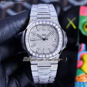 TWF White Gem Paved Diamonds 5719 PP324 A324 Orologio da uomo automatico Stick Bracciale in acciaio inossidabile con diamanti completamente ghiacciati Orologi gioielli Super Edition Puretime D4