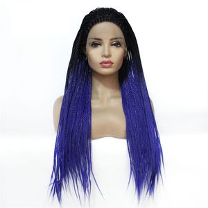 HD Box Braided Synthetic Lace Front Wig Mix Color Simulation Human Braiding Hair Frontal Braids Wigs 19628-3952