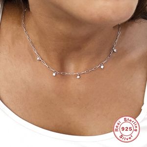 AIDE Fashion INS Zircon Stacking Choker Necklace for Women Simple Paperclip Chain Clavicle Necklaces Silver 925 Jewelry collares Q0531