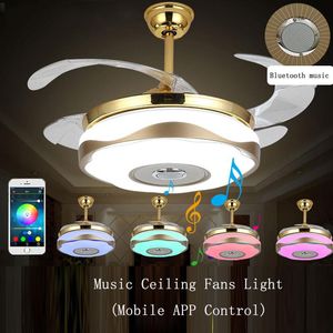 Bluetooth Led Double Ring Lamp Ceiling Fan Remote Control Music For Free Delivery In Children's Room And Restaurant Fans
