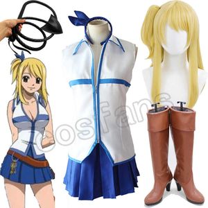 Anime FAIRY TAIL Lucy Heartfilia Cosplay Kostüm Kleid Top Rock Haarnadel Set Halloween Make-Up Party Zubehör Y0903