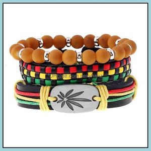 Charm Bracelets Jewelry Bracelet Reggae Jamaica Yellow Green Woven Leather Diy Aessories Hip Drop Delivery 2021 Ef7Nj