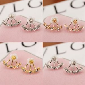 High quality Anti allergic Pure jewelry s Sterling silver daisy flower front and back two sided stud earrings Ear nail Korean R2