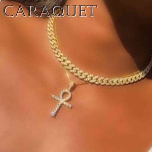 Caraquet Punk Multi-layer Miami Cuban Link Choker Necklace For Women Iced Out Crystal Cross Butterfly Pendant Necklace Jewellery X0509