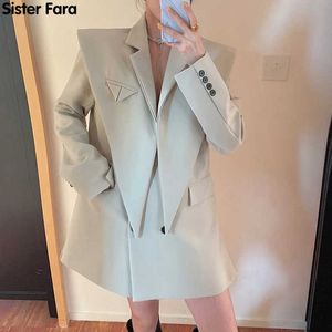 Irmã fara nova moda chique blazer manga longa jaqueta mulheres primavera dobro jaqueta jaqueta casaco outono escritório senhora solta blazers x0721