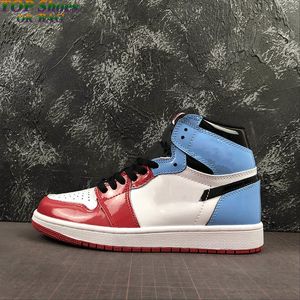 Authentic Jumpman 1 Les Twin - Fearless Basketball Shoes 1s High OG RED WHITE BLACK BLUE Patent leather outdoor Sneakers Size 36~46 With Box
