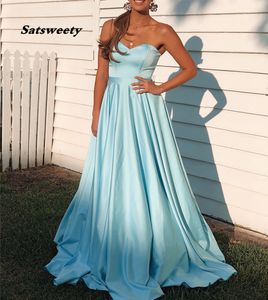 Abiye Gece Elbisesi A-Line Suknie wieczorowe Długie 2021 Sweetheart Vestido de Festa Satin Backless Robe de Soiree