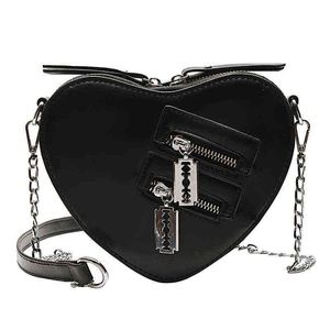 Shoppingväskor Gothic Heart Blade Zipper Chain Crossbody for Women Girl Casual Shoulder Purses and Handbags Techwear Summer Wallet Goth 220304