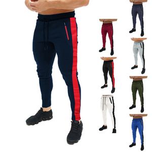Mens Splicing Color Sport Pant Fashion Occident Trend Fitness Middle Waist Skinny Sweatpants Spring Male New Drawstring Casual Slim Trousers