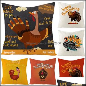 Bedding Supplies Textiles & Garden Linen Pillowcase Turkey Cushion Happy Thanksgiving Letter Print Sofa Throw Case Home Car Pillow Er Dbc Dr