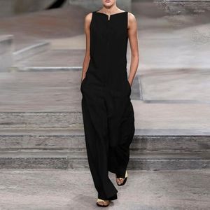 Kvinnors Jumpsuits Rompar High Street Overaller Kvinnor Solid Loose Bomull Casual Elegant Sleevels Kontor Ladies Fashion Mono Mujer # JS5