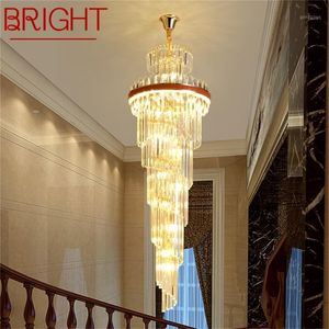 Chandeliers BRIGHT Gold Fixtures Contemporary Crystal Pendant Lamp Light Home LED For Stairs Hall Decoration