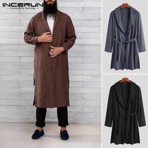 Mäns sömnkläder Incerun Cotton Men Robes Solid Color Long Sleeve Homewear Fitness Casual Bathrobes Vintage Lapel Kimono Pyjamas S-3XL