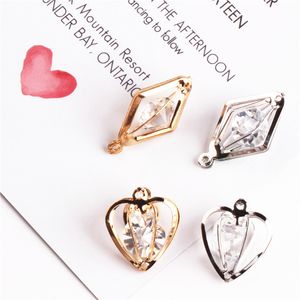 Trendy 3D Crystal Rhinestone Heart Gold-Color Srebrny kolor uroków mody Akcesoria biżuterii do DIY Craft