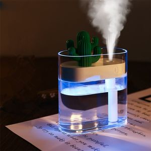 160ML Air Humidifier Clear LED Cactus Portable Ultrasonic Silent USB Aroma Essential Oil Diffuser Home Car Office Purifier 210724