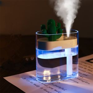 160ml nawilżacz powietrza Wyczyść LED Kaktus Przenośny ultradźwiękowy Silent USB Aromat Essential Oil Diffuser Home Car Biuro Oczyszczacz 210724