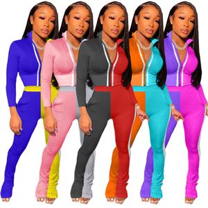 Женщины Дизайнеры Одежда 2021 Цвет Блок Сращивание Мода Досуг Спортивные Женские Сцепления Набор из двух частей