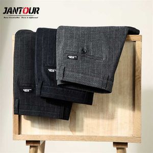 Marka Klasik Erkekler Iş Pantolon Moda Şerit Elbise Fit Pantolon Ofis Rahat Siyah Resmi Suit 211110