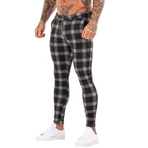 Mężczyźni Chinos Spodnie Skinny Super Stretch Chino Spodnie Slim Fit Fit Mens Casual Spodnie Plaid Elastyczna Talia Londyn Moda ZM396