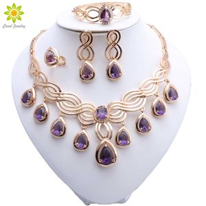 Elegant Crystal Statement Necklace Earrings Bracelet Indian Bridal Wedding Costume Accessories Jewelry Sets Brides Women's Gifts H1022