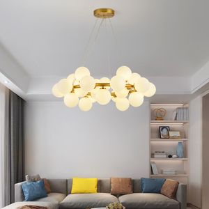 Modern White Glass Ball LED Chandelier lamps Nordic Style Living Room Dining Kitchen Decoration Home Lighting Golden Black Lamp