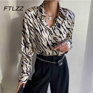 Fashion Women Zebra Pattern Blouse Spring Autumn Long Sleeve Button Up Shirts Woman Streetwear Korean Tops 210525