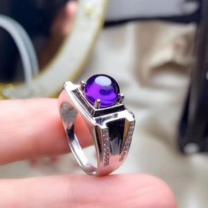 Wholesale amethyst man ring resale online - Cluster Rings Man Ring Natural And Real Amethyst ForMan Sterling Silver Men