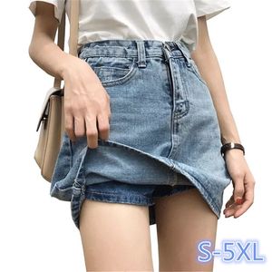 S-XL، 2XL، 3xl، 4xl، 5xl الصيف ألف خط ارتفاع الخصر الدينيم السراويل التنانير زائد الحجم أنثى جينز للنساء (E0952) 210714