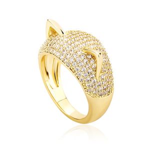 Iced out Cat Ears Band Rings For Men/Women Gold Color Cubic Zircon Charm Hip Hop Jewelry Ring Gifts