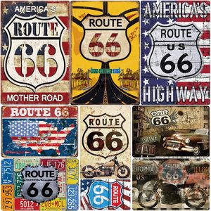 Śmieszne Route 66 Plaque Metal Maluce Americas USA Mother Historic Road Vintage Metal Tin Signs Bar Cafe Garage Decor Outdoor Decor Wall Art Plakat