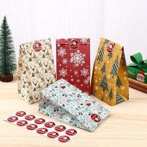 Gift Wrap With Sticker Christmas Tree Party Decor Xmas Decoration Supplies Kraft Paper Bags Pocket Cookies Bag