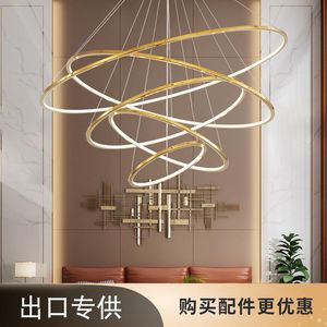 Pendant Lamps Stainless Steel Ring Chandelier Shape Modern Simple Creative Living Room Dining Bar Stair Light Duplex Building