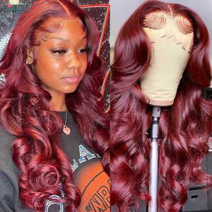 Lace Wigs Burgundy 13x4 Front Wig Red 99J Colored Body Wave Frontal Human Hair For Women Pre Pluck Peruvian Remy I Envy