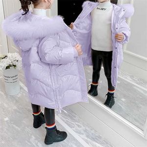 Winter School Girls Children Clothing Boys Long Jacket Baby Girl Clothes Faux Fur Collar Coat Snowsuit Outerwear Parka 211027